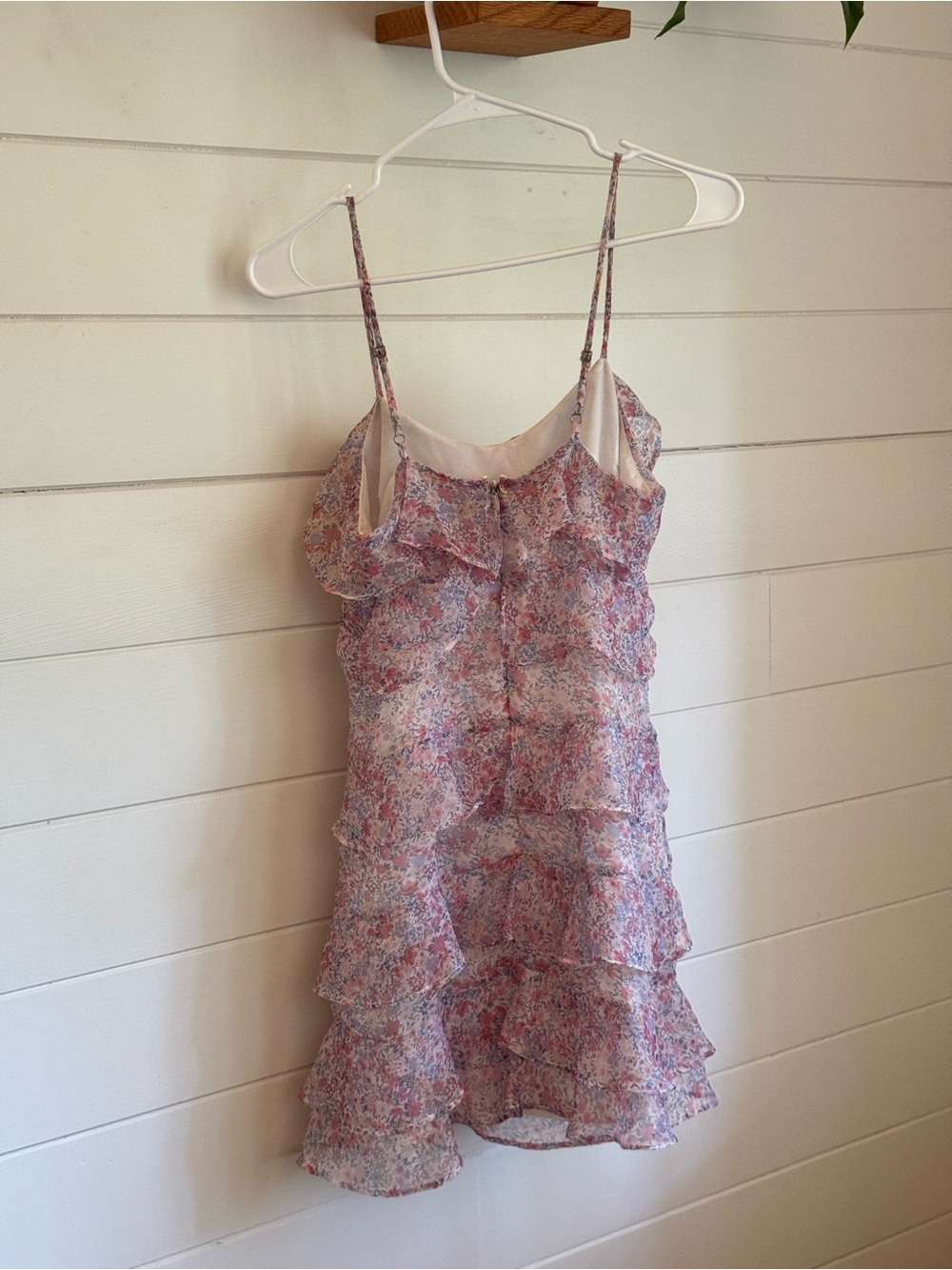 Floral Ruffle Tiered Spaghetti Strap Dress — Pink & Cream